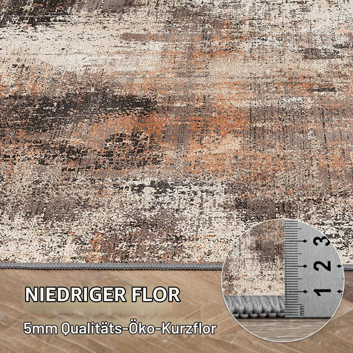Moderner Wohnzimmerteppich 200x290 cm Rotbraun, Rutschfest & Waschbar