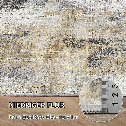 Moderner Läufer Teppich 80x200 cm, Schwarz-Grau, Waschbar & Rutschfest