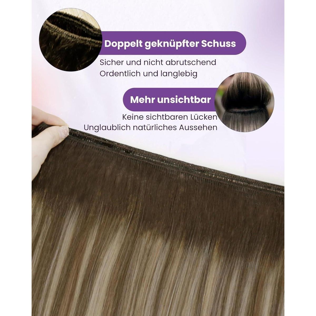 Echthaar Tressen Blayage Braun 55cm – Haarverlängerung Ombre