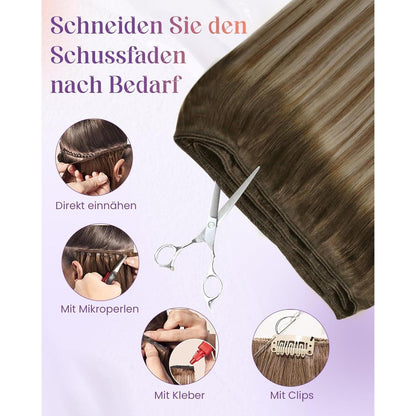 Echthaar Tressen Blayage Braun 55cm – Haarverlängerung Ombre