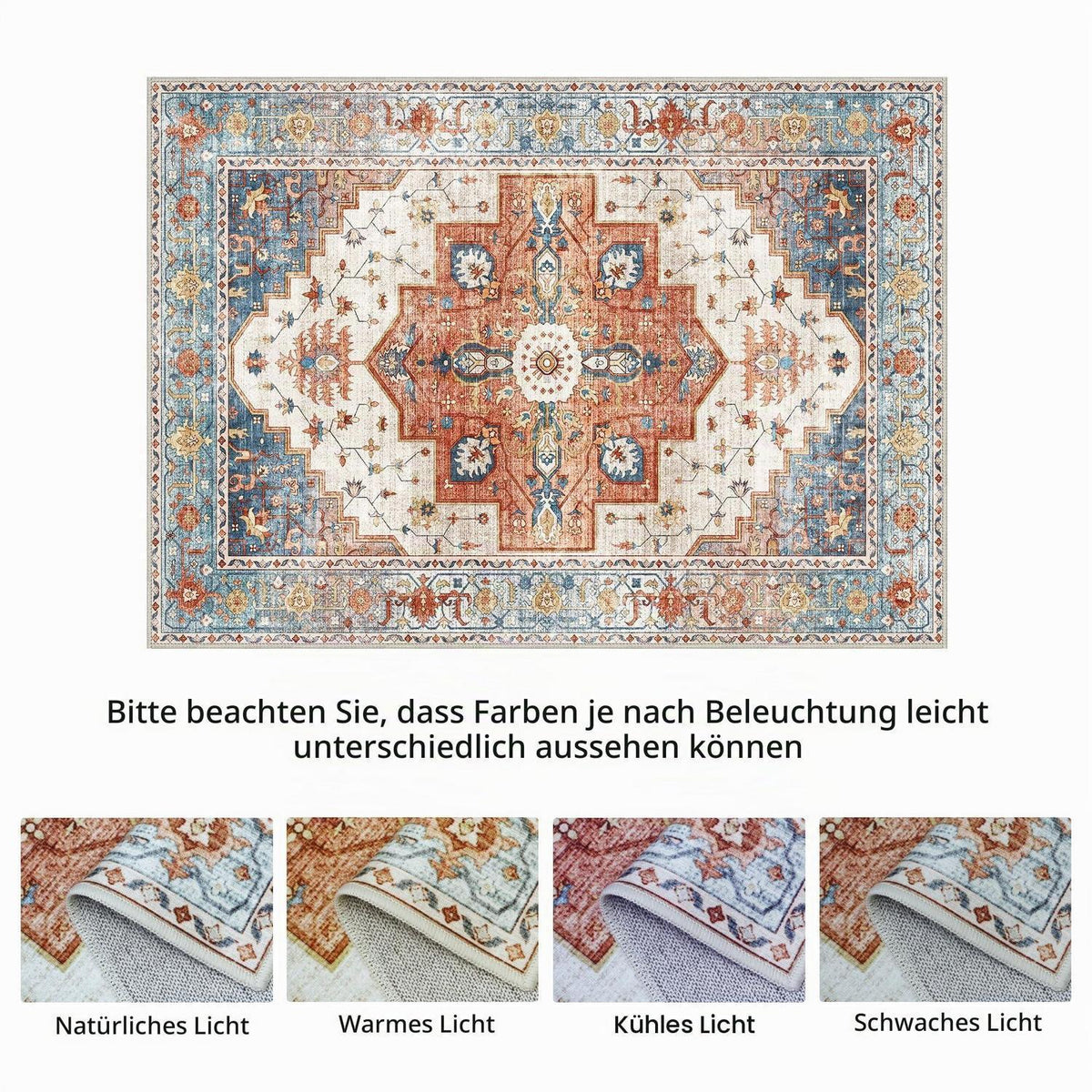 Vintage Teppich Waschbar Blau-Rot 150x210cm