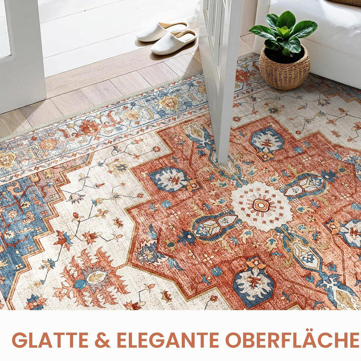 Vintage Teppich Waschbar Blau-Rot 200x290cm Wohnzimmer