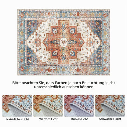 Vintage Teppich Waschbar Blau-Rot 200x290cm Wohnzimmer