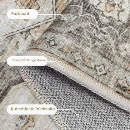 Vintage Teppich Wohnzimmer 200x290cm Taupe – Waschbar & Rutschfest
