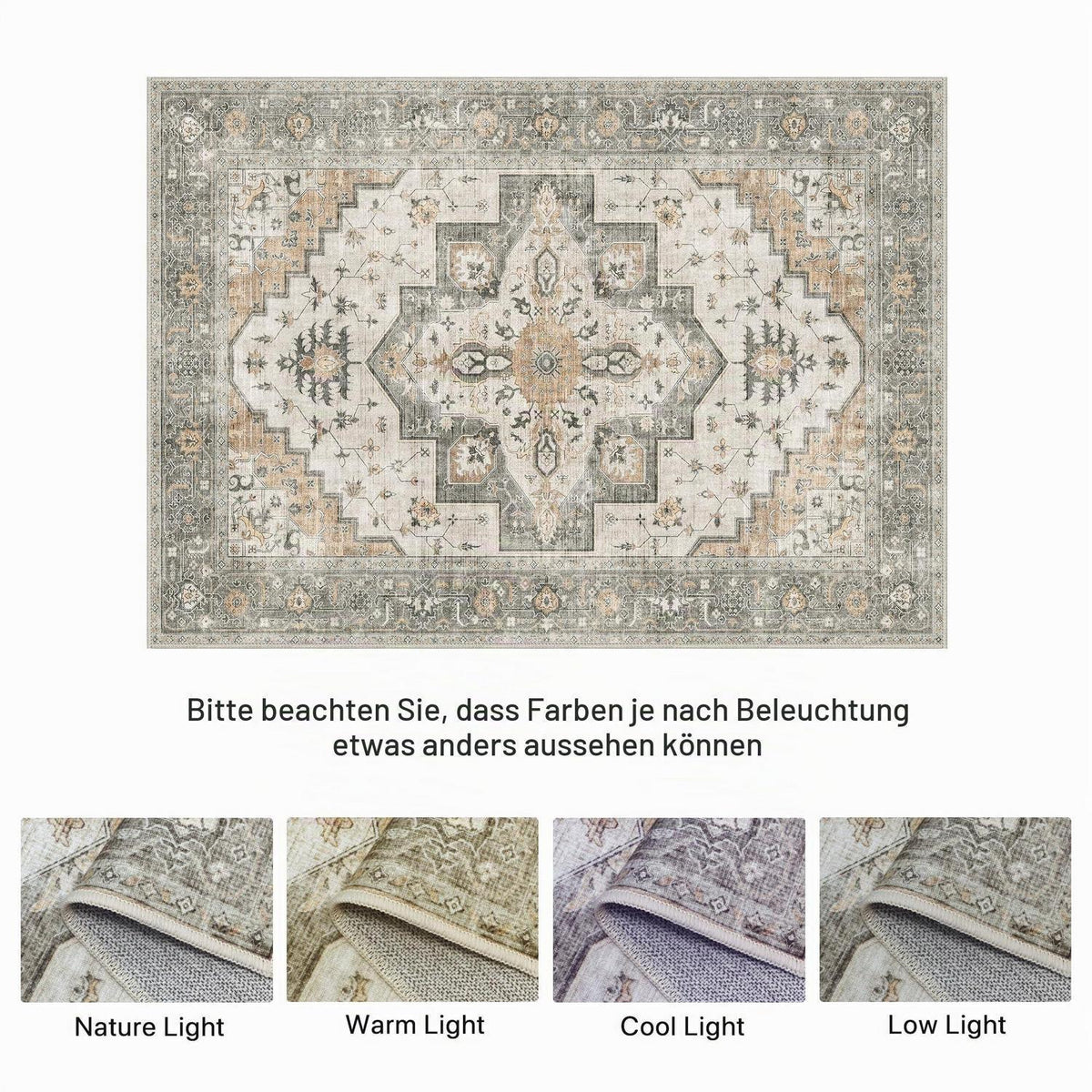 Vintage Teppich Wohnzimmer 200x290cm Taupe – Waschbar & Rutschfest