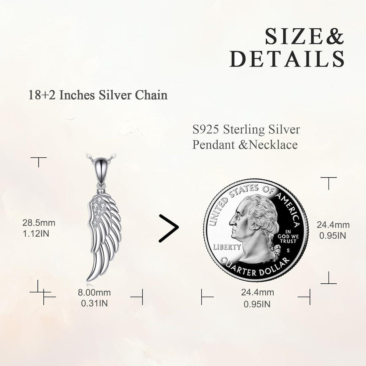 Schutzengel Flügel Anhänger Halskette 925 Sterling Silber Zirkonia