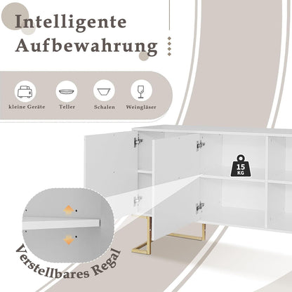 Weißes Sideboard mit 6 Schubladen & verstellbaren Regalen