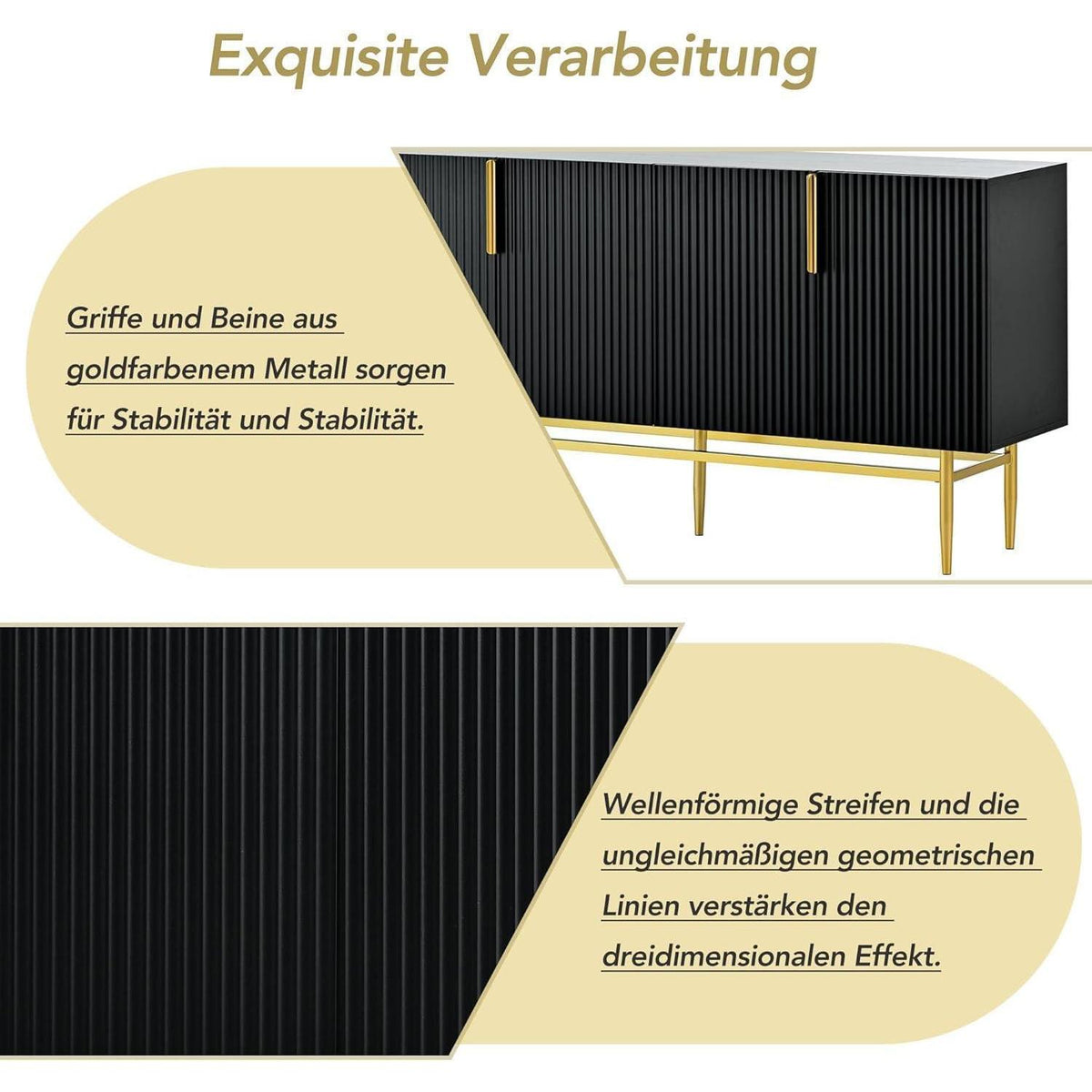 Modernes Sideboard mit 4 Türen & Schubladen – Schwarz