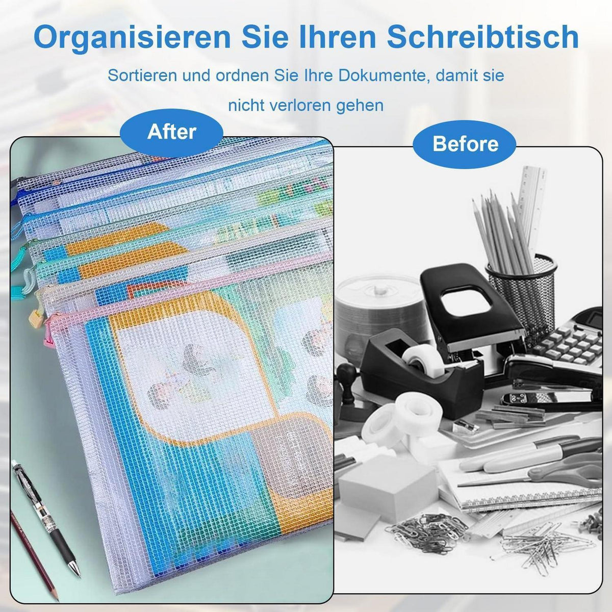 15x Dokumententasche Set A4/A5/A6 mit Reißverschluss & Mesh