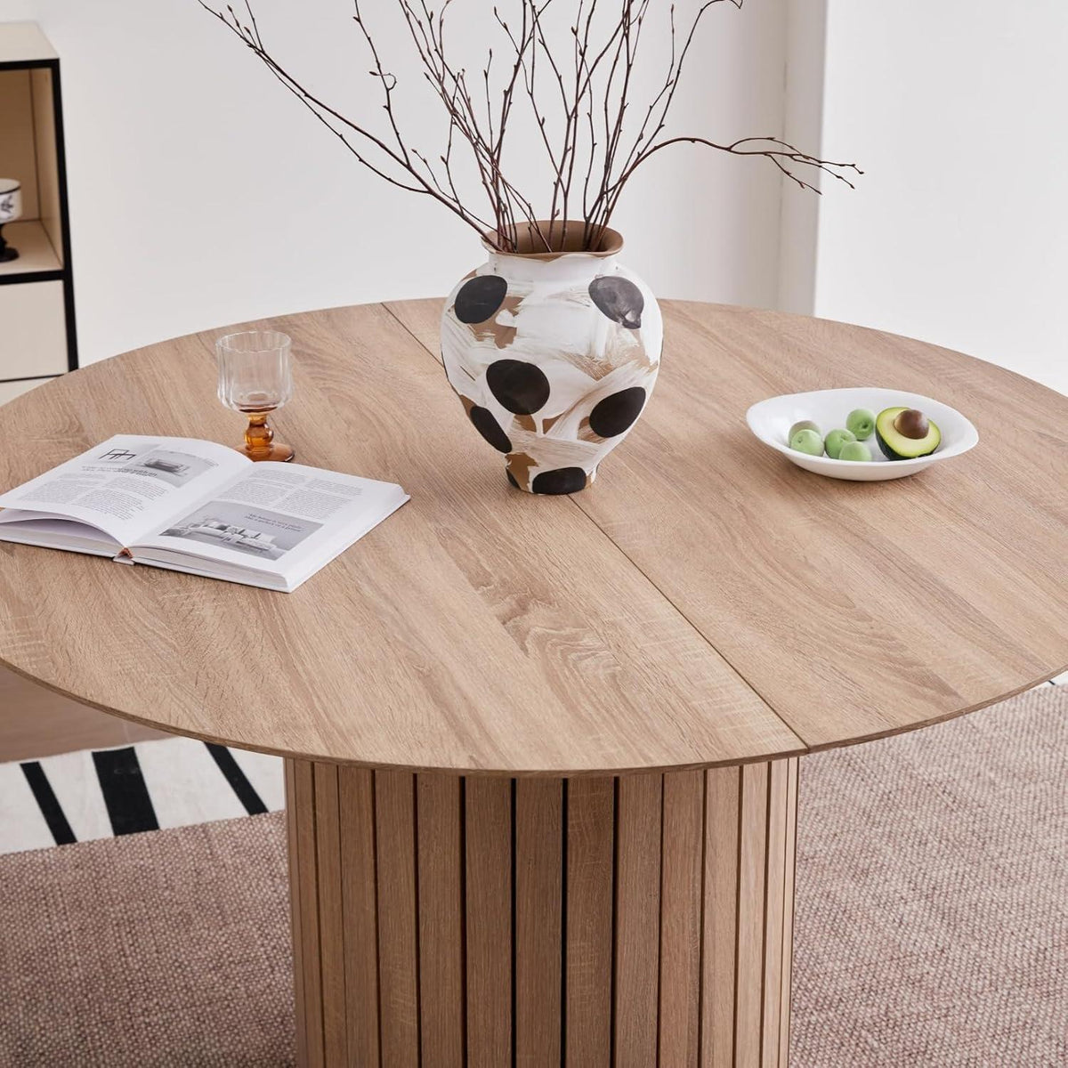 Moderner runder Esstisch Wabi-Sabi Stil, hellbraun 120cm