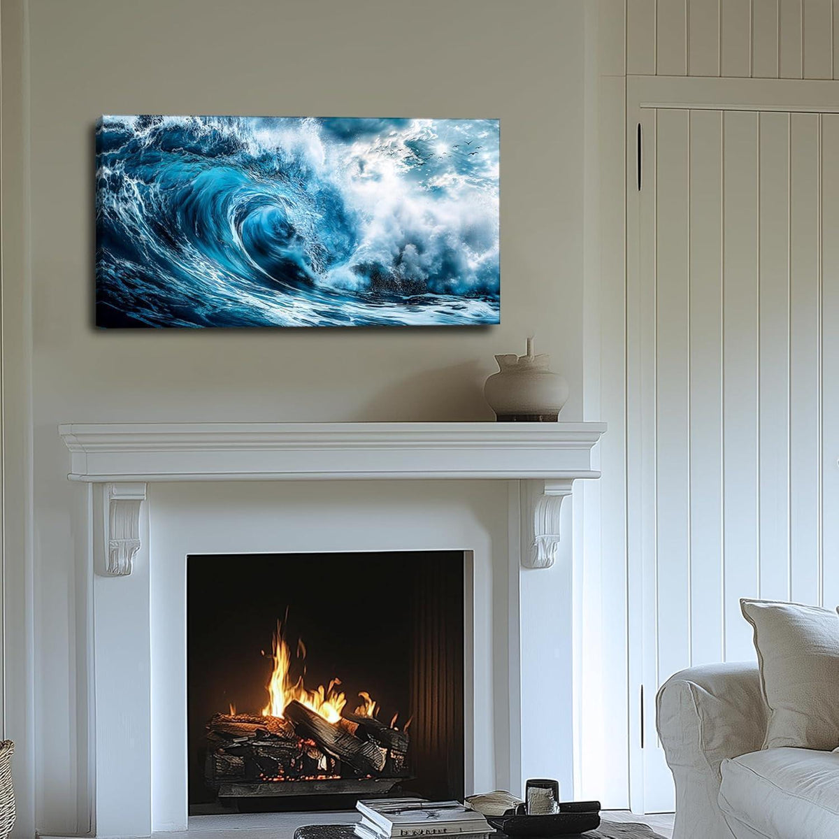 Wellen Wandbild Blau Leinwand XXL – Moderne Wanddeko