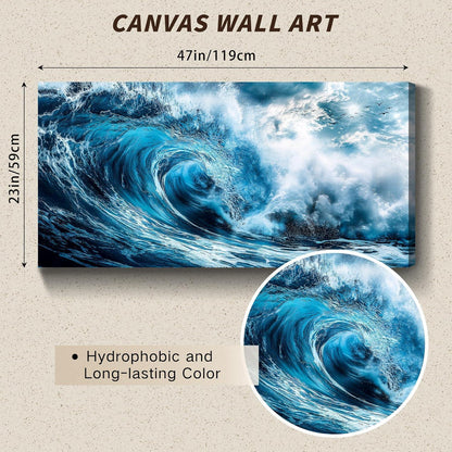 Wellen Wandbild Blau Leinwand XXL – Moderne Wanddeko