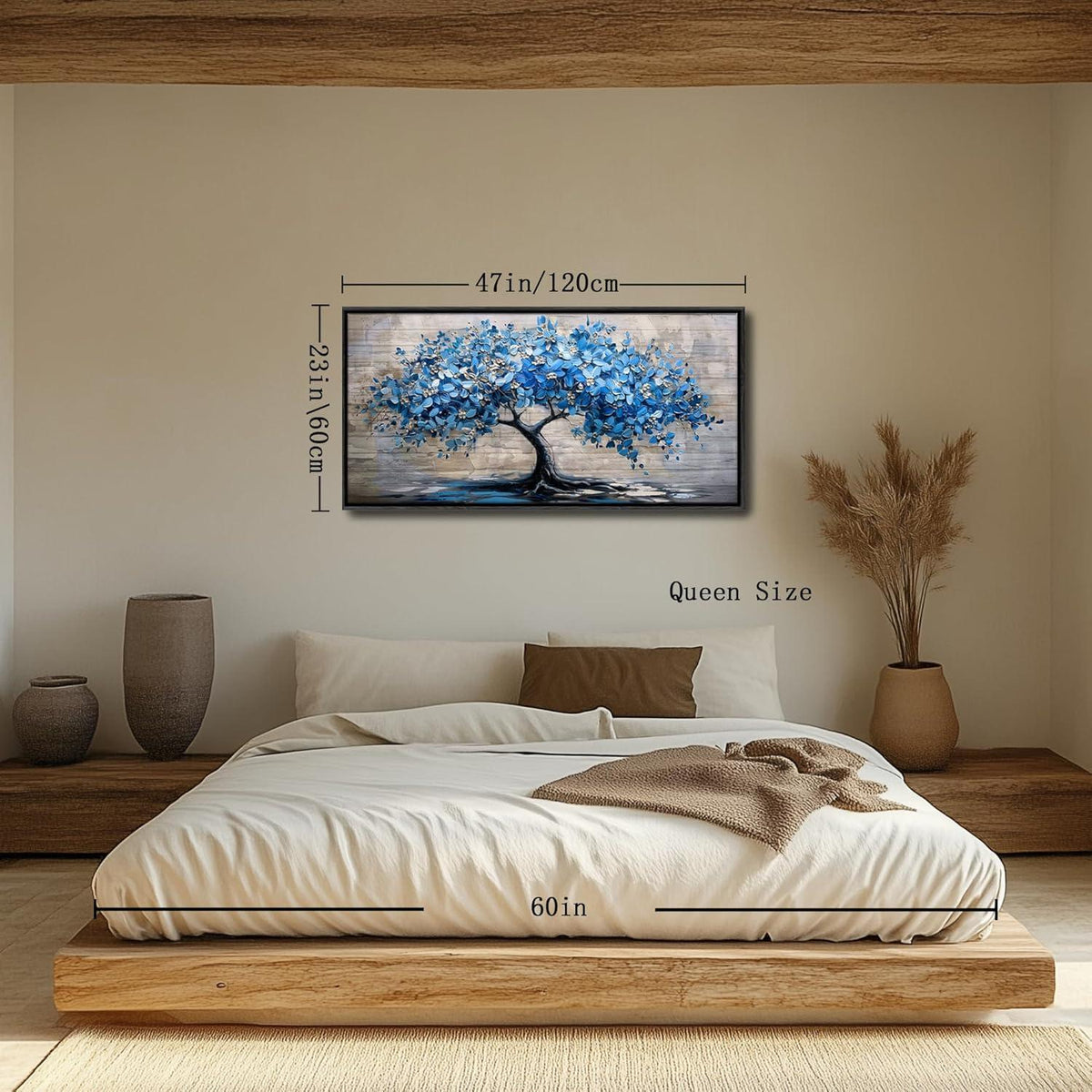 Blühender Baum Leinwandbild mit Rahmen Schwarz 60x120 cm