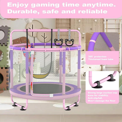 Kindertrampolin mit Basketball & Zubehör – Rosa-Violett
