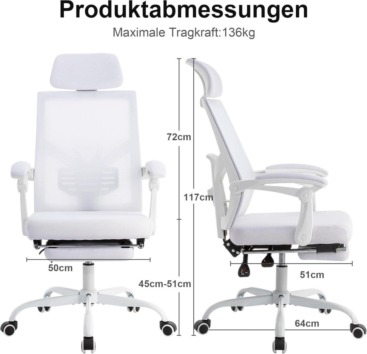 Ergonomischer Bürostuhl Mesh mit Fußstütze Kopfstütze