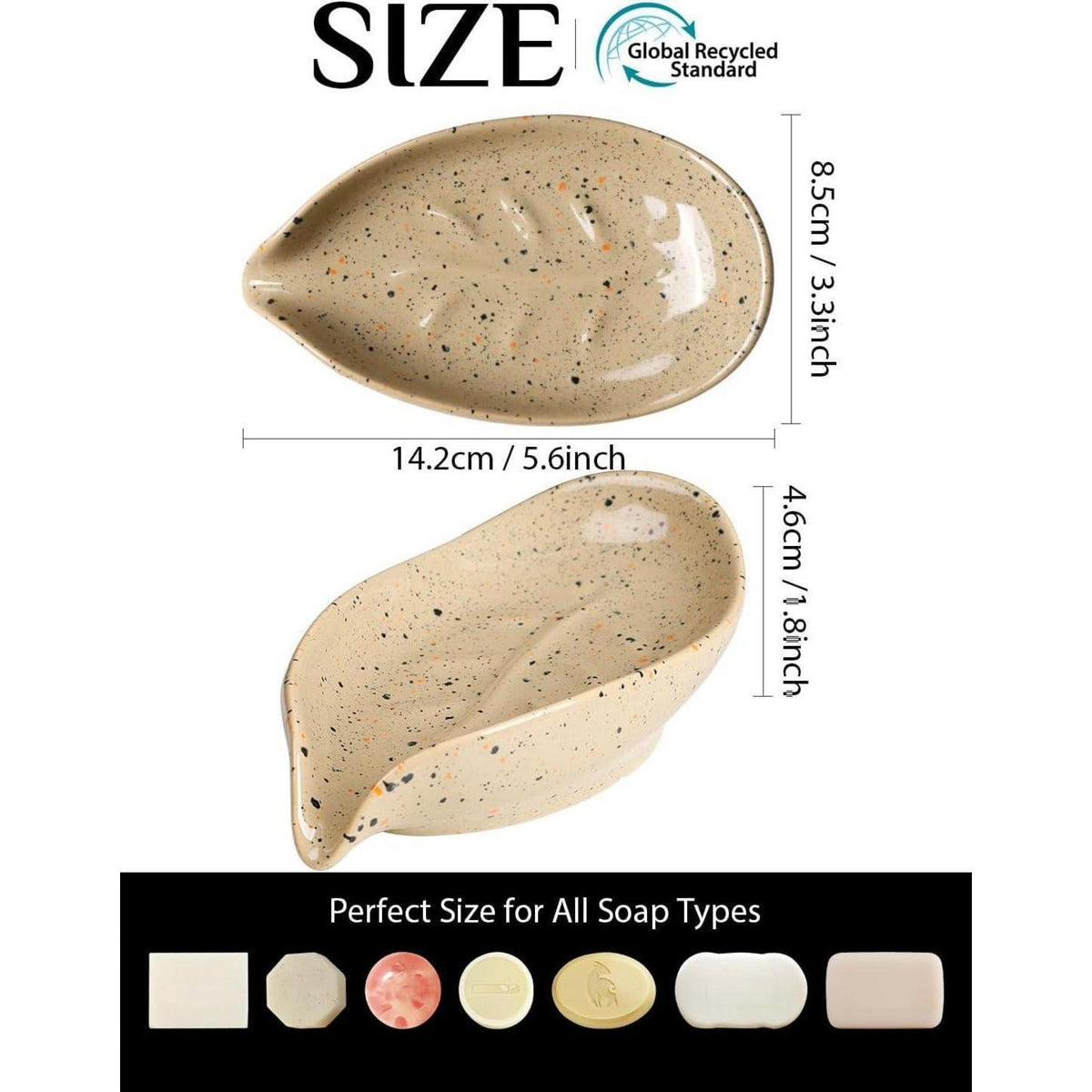 Keramik Seifenschale mit Ablauf – Beige, Blatt Design
