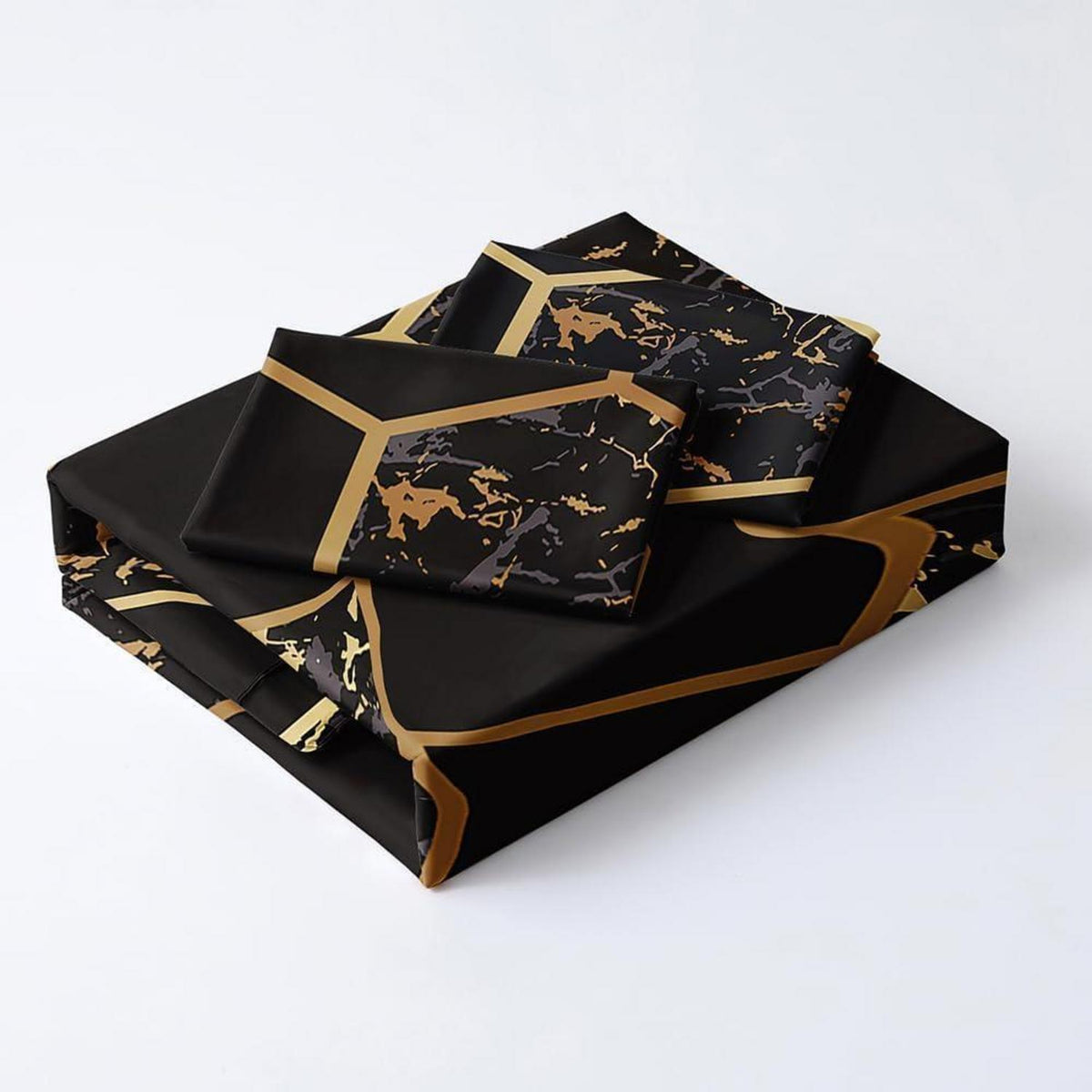 3D Bettwäsche Set Schwarz Gold Geometrie 135x200cm