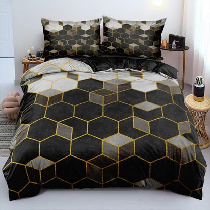 3D Geometrie Bettwäsche Set 135x200cm - Schwarz