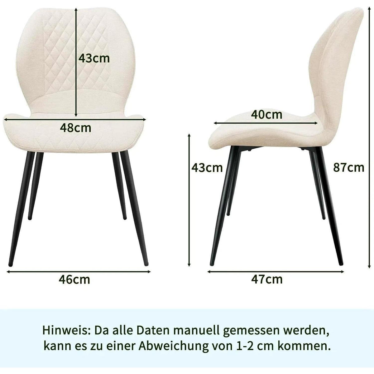 Gepolsterte Esszimmerstühle 4er Set – Beige Leinen & Metall