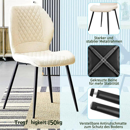 Gepolsterte Esszimmerstühle 4er Set – Beige Leinen & Metall