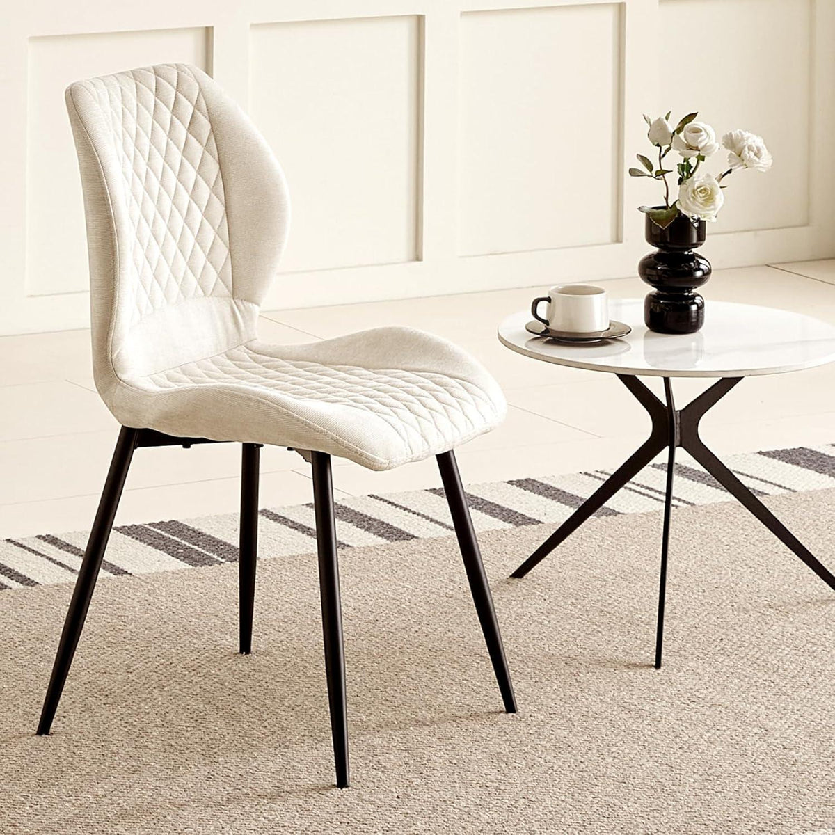 Gepolsterte Esszimmerstühle 4er Set – Beige Leinen & Metall
