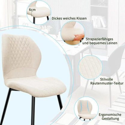 Gepolsterte Esszimmerstühle 2er Set – Beige Leinen & Metall