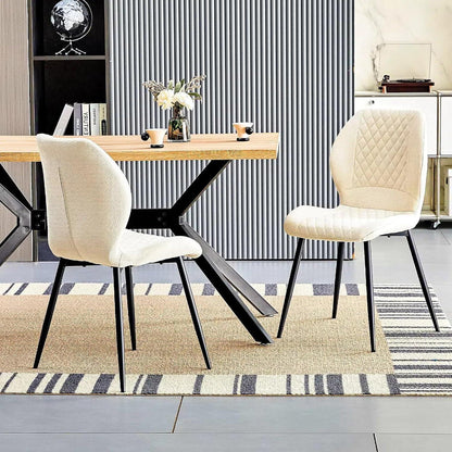Gepolsterte Esszimmerstühle 2er Set – Beige Leinen & Metall