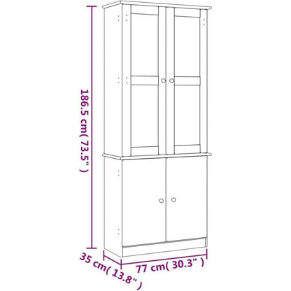 Massivholz Vitrine Kiefer Weiß – Schrank mit Glastüren