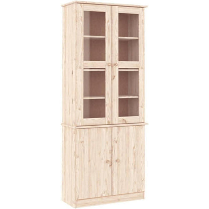 Massivholz Vitrine Kiefer Weiß – Schrank mit Glastüren