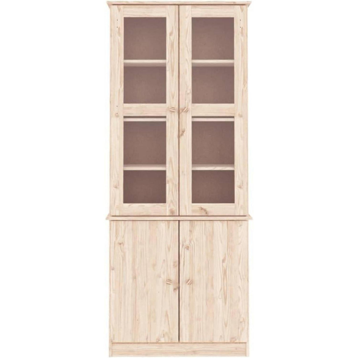 Massivholz Vitrine Kiefer Weiß – Schrank mit Glastüren