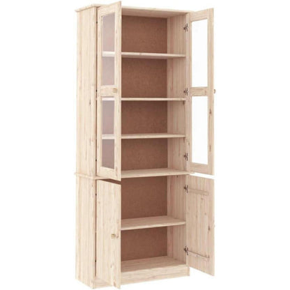 Massivholz Vitrine Kiefer Weiß – Schrank mit Glastüren