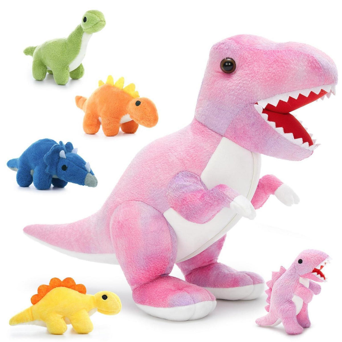 XXL Dino Kuscheltier Set mit 5 Babys im Bauch – Rosa Plüschtier