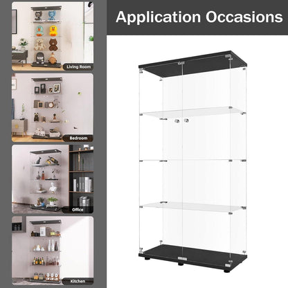 Glasvitrine mit 2 Türen & 4 Einlegeböden – 164 cm hoch