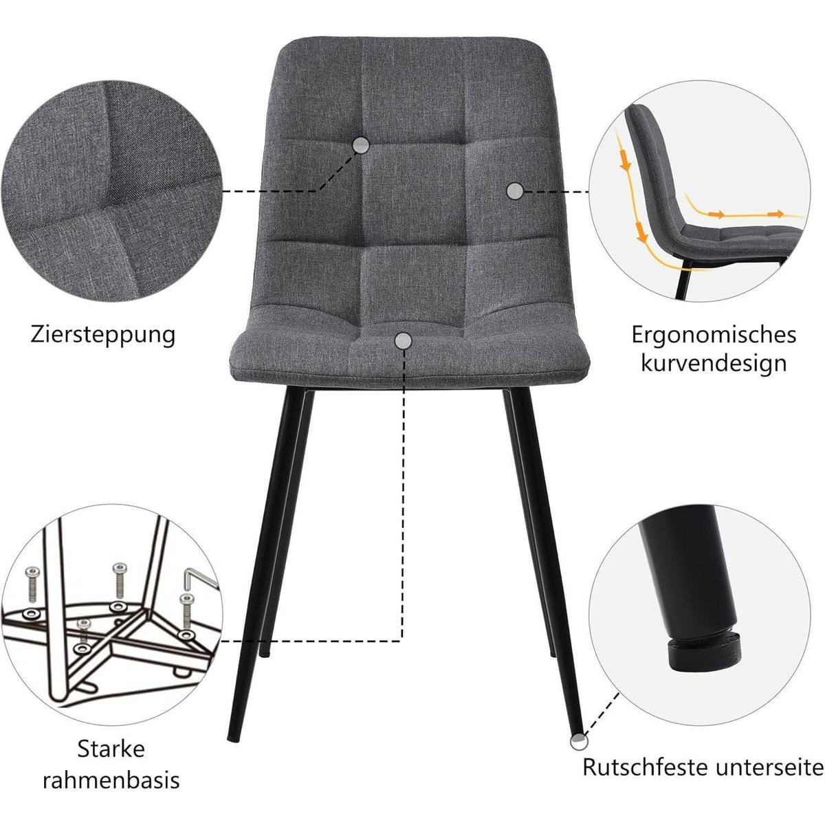 Moderner Esstisch Set mit 4 Stühlen – Grau & Schwarz