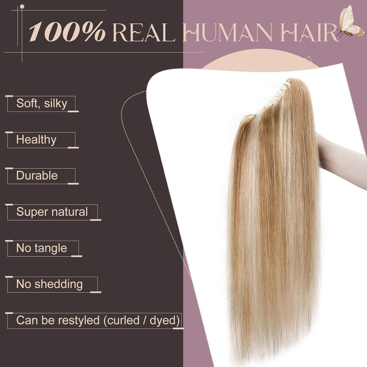 Remy Echthaar Pferdeschwanzverlängerung #12/613 Goldbraun Blond