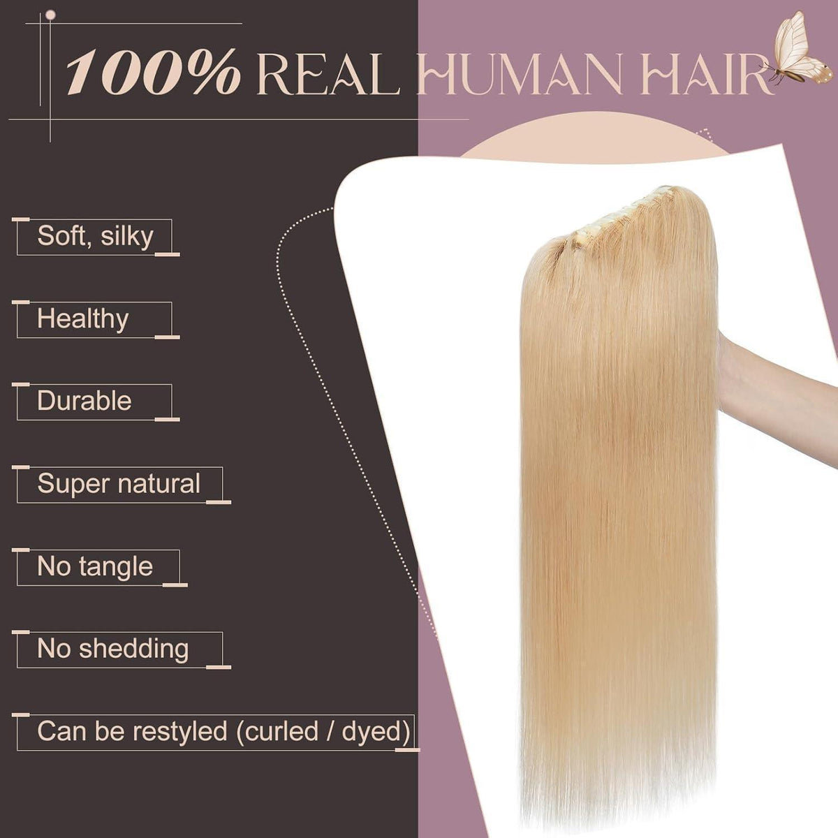 Echthaar Pferdeschwanz Zopf #24 Naturblond mit Klammer 45cm