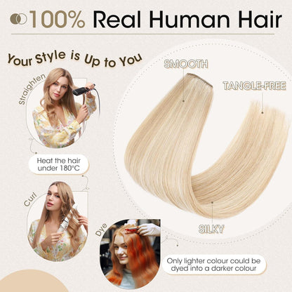 Echthaar Clip-in Extensions – Aschblond & Gebleichtes Blond 50cm