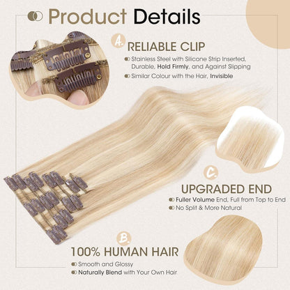 Echthaar Clip-in Extensions – Aschblond & Gebleichtes Blond 50cm