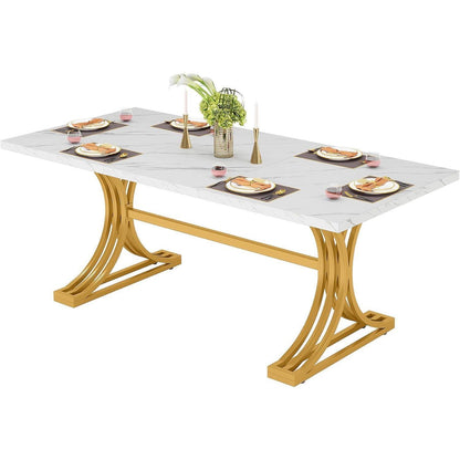 Moderner Esstisch 160x80 cm – Weiß & Gold, Kunstmarmorplatte