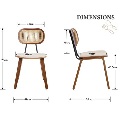 Esszimmerstühle 2er Set Rattan Rückenlehne Holzbeine in Lederoptik