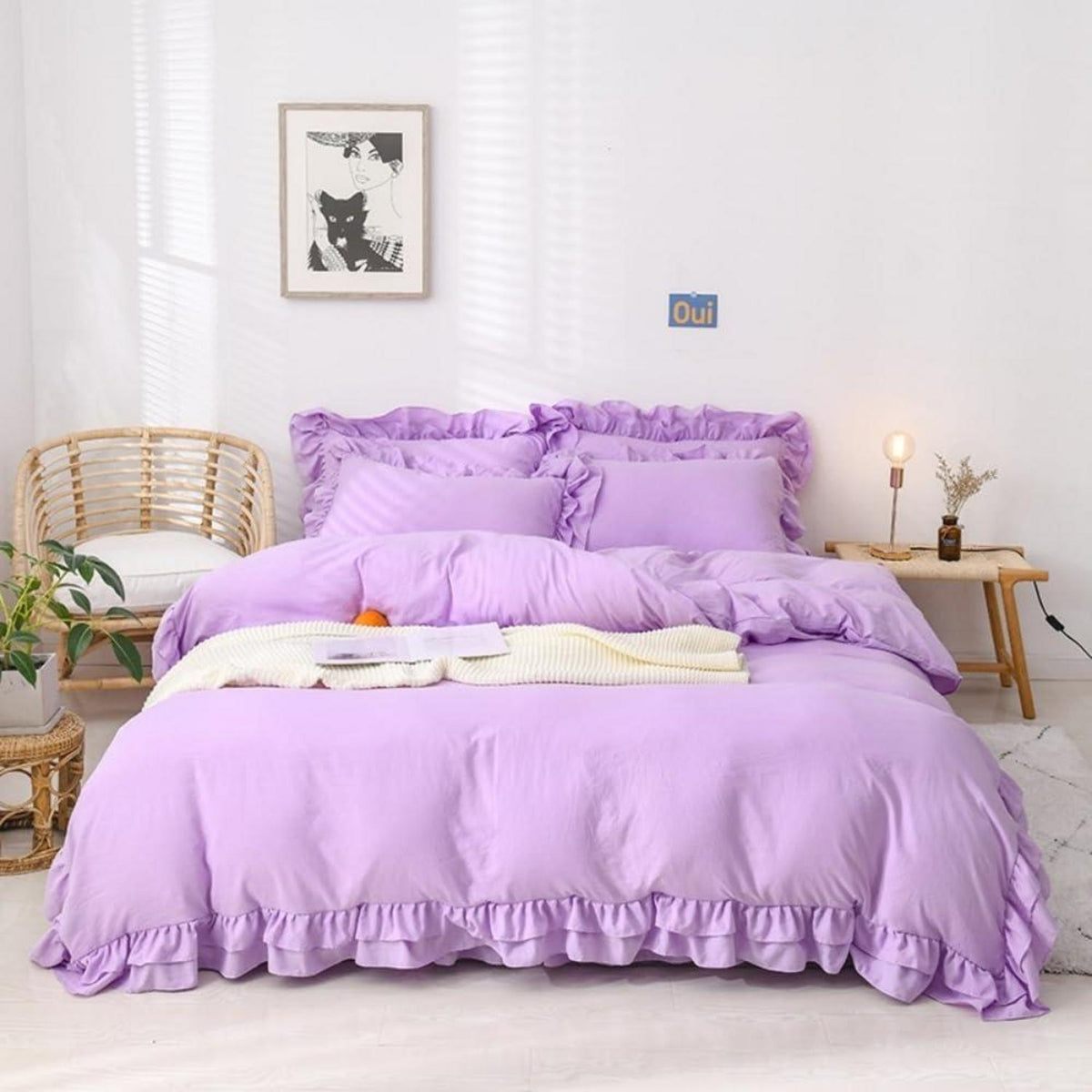 Lila Rüschen Bettwäsche Set 135x200 - Kuschelig & Romantisch