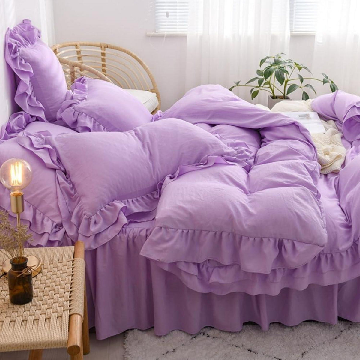 Lila Rüschen Bettwäsche Set 135x200 - Kuschelig & Romantisch