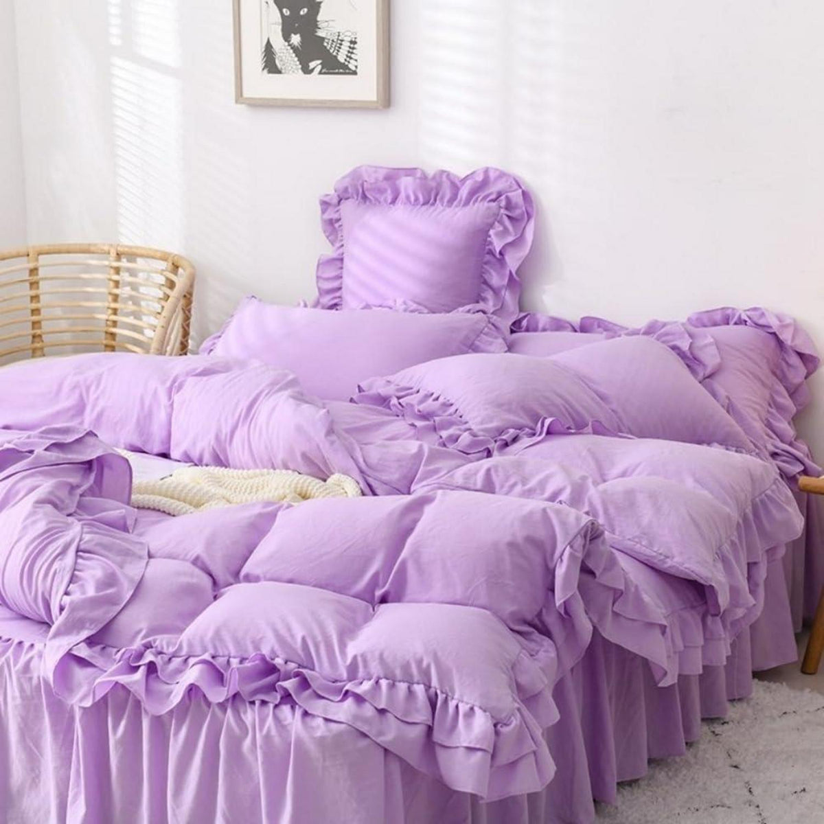 Lila Rüschen Bettwäsche Set 135x200 - Kuschelig & Romantisch