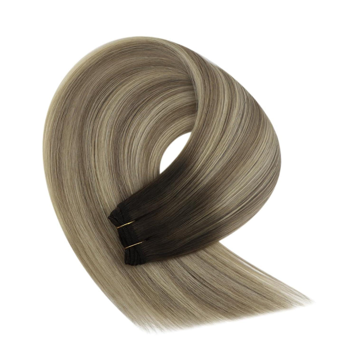 Echthaar Tressen Balayage Braun Blond 60cm Weft Extensions