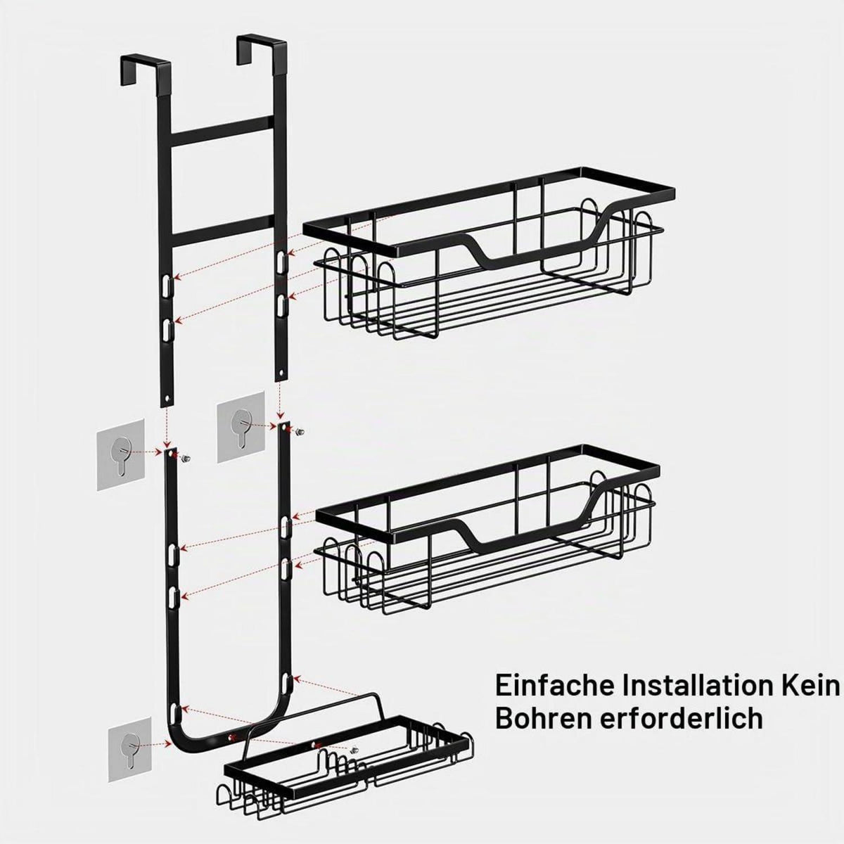 Hängende Duschablage ohne Bohren | Rostfreier Duschkorb mit Haken
