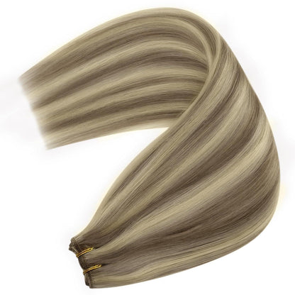 Echthaar Tressen Hellbraun 60cm – Remy Weft Haarverlängerung