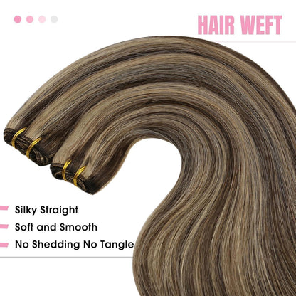 Echthaar Tressen Braun Blond 60cm – Doppelt Tressen für Damen