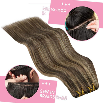 Echthaar Tressen Braun Blond 60cm – Doppelt Tressen für Damen