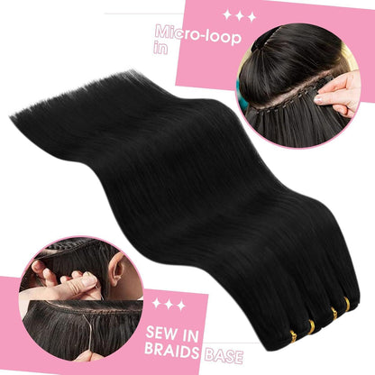 Echthaar Tressen Schwarz 60cm - Remy Weft Extensions für Volumen & Länge