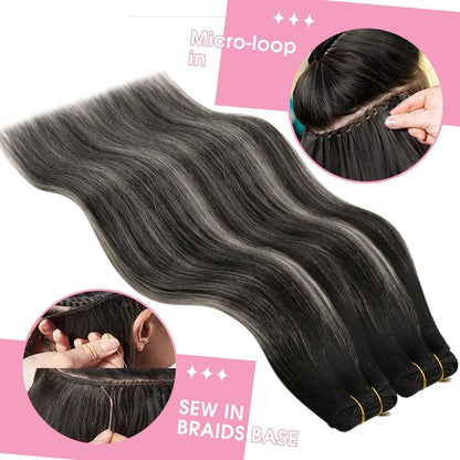 Echthaar Tressen Ombre Schwarz Silber 60cm - 100g